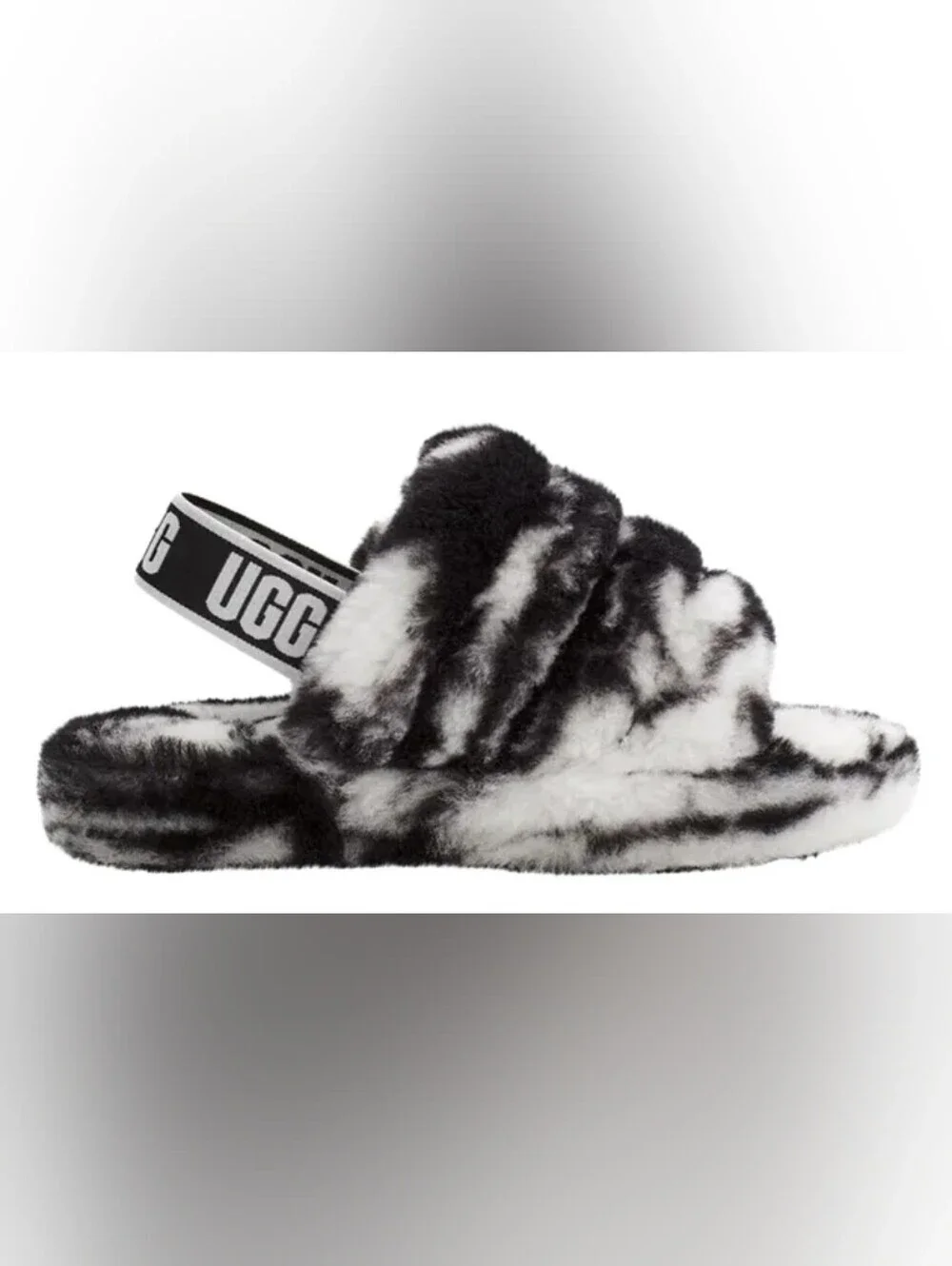 UGG Fluff Yeah Marble Black White Slides Kids Size 3 Used Great Blemish